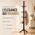 Porte-manteau sur pied en bois massif avec plusieurs crochets et base stable